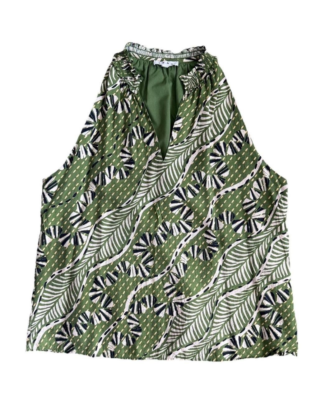 THML Green Botanical Floral Sleeveless V-Neck Halter Top Sz Large